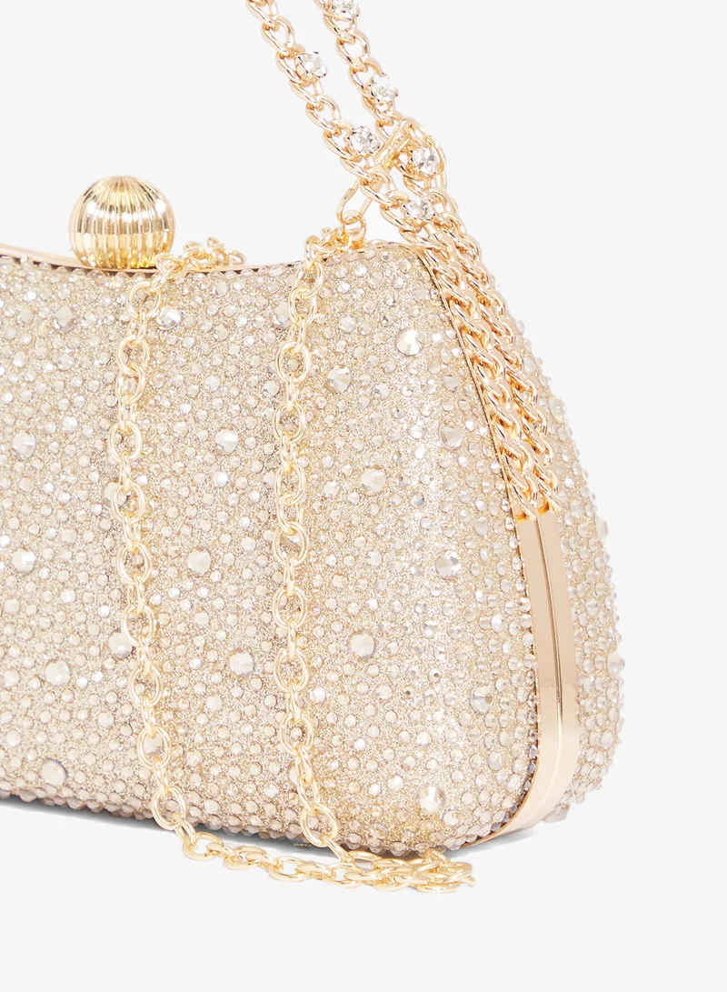 Khizana Gold Gold Rhinestone Embellished Detailed Chain Bag for Women | Best Price UAE